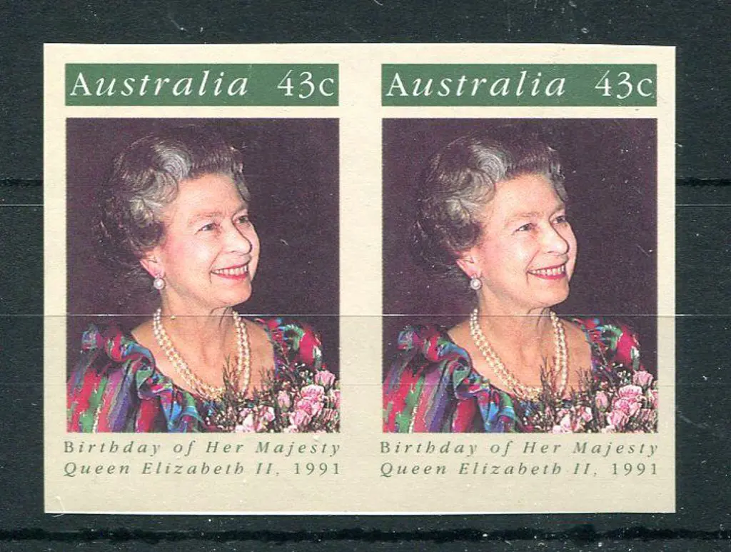 1991 43¢ Queen's Birthday imperforate proof pair. ... Image 1++