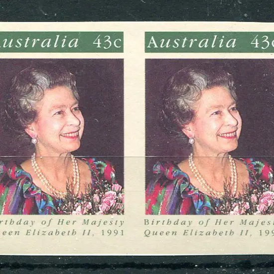 1991 43¢ Queen's Birthday imperforate proof pair. ...