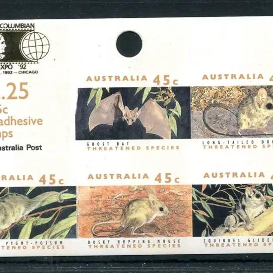 1992 $2.25 Threatened Species S/A hanging sheetlet ...