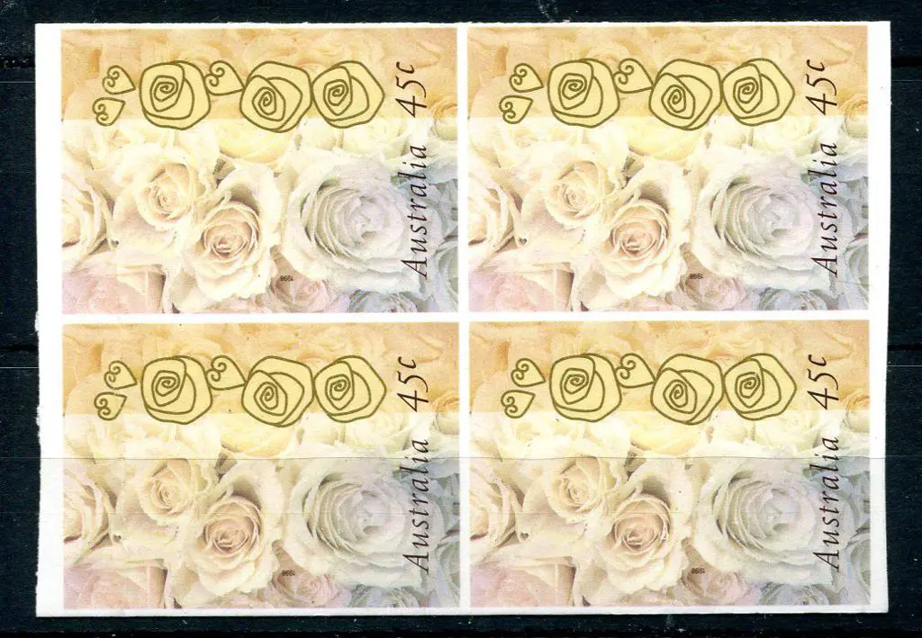 1998 45c Champagne Roses S/A block of 4 from the ... Image 1++
