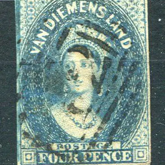 1855 4d deep blue imperf. Close margins just ...