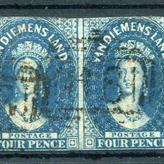 1855 4d deep blue strip of 4 used with "BI" Barred ...