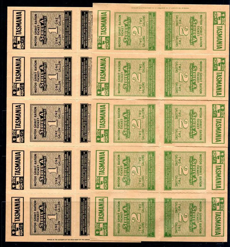 1940's "Tasmania Motor Spirit Ration Tickets ... Image 1++