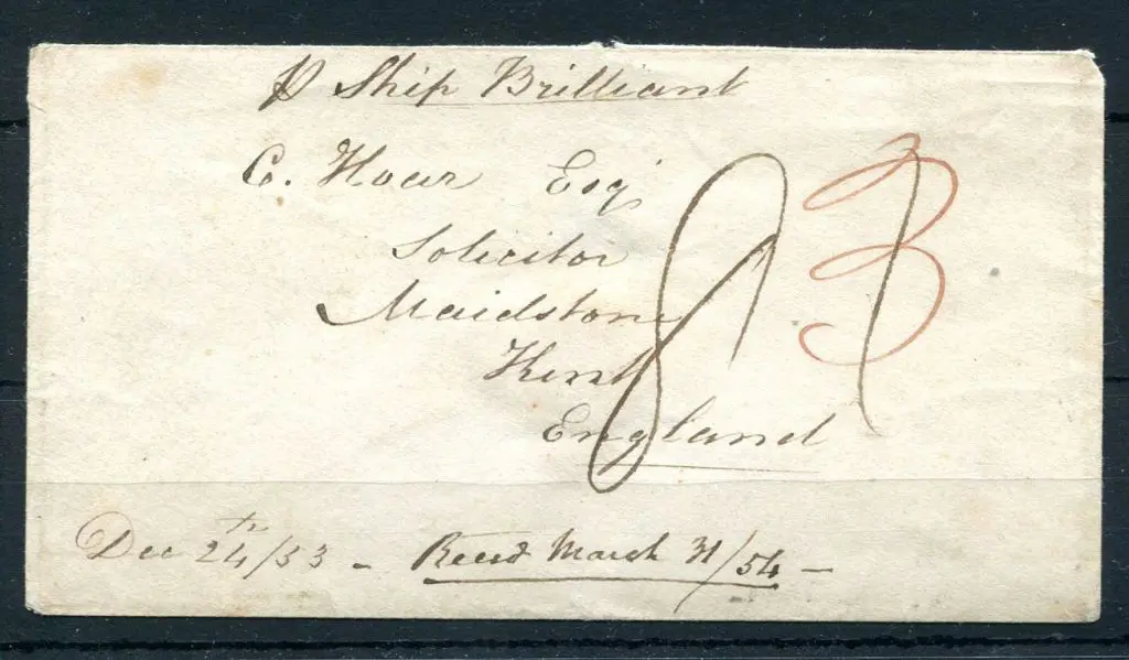 1853 (24th Dec) stampless cover to England with "P ... Image 1++