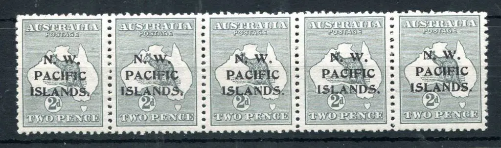 1915/16 2d grey horiz strip of 5 showing transfer ... Image 1++