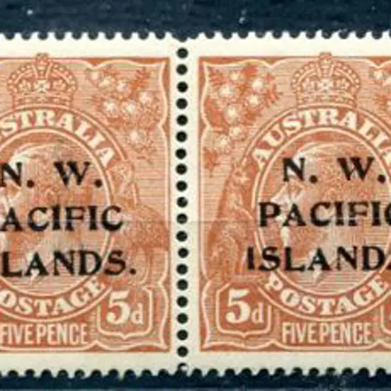 1915/16 5d brown horiz strip of 6 showing transfer ...