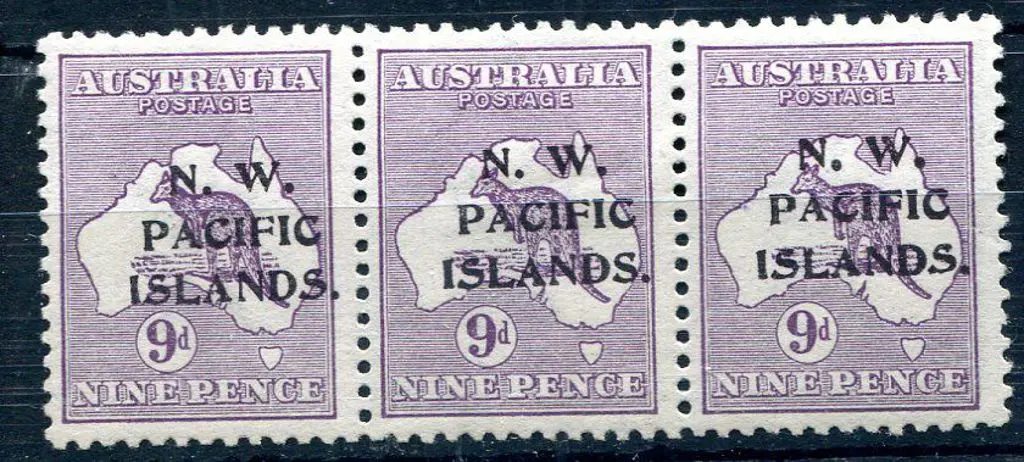 1915/16 9d violet Die II in horiz strip of 3 ... Image 1++