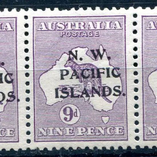 1915/16 9d violet Die II in horiz strip of 3 ...