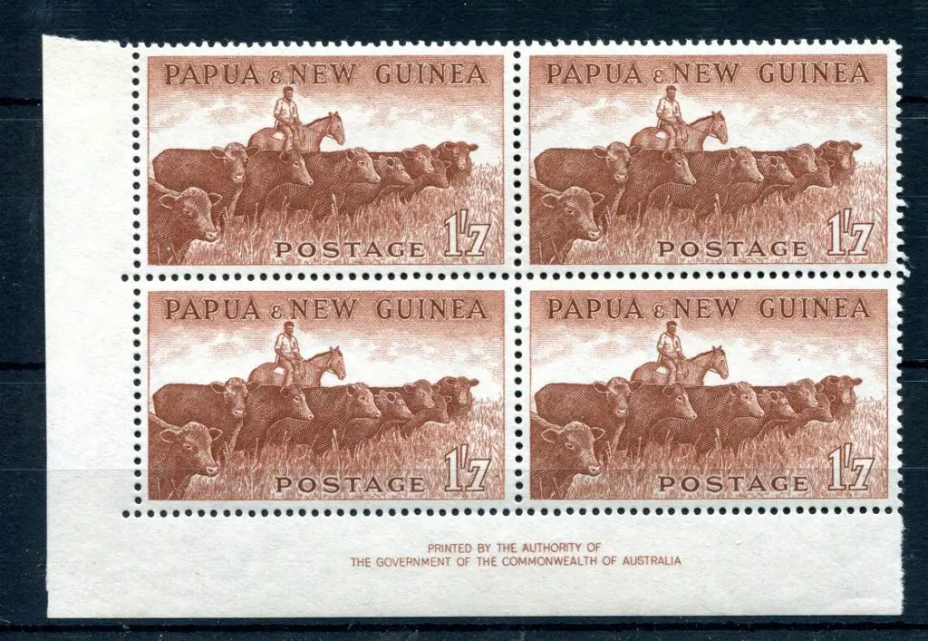 1958/60 1/7d Cattle corner Authority imprint block ... Image 1++