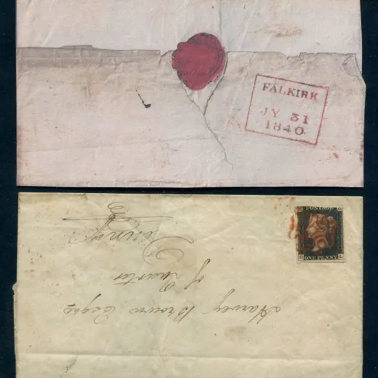 1840 1d intense black, plate 1a, tied by red ...