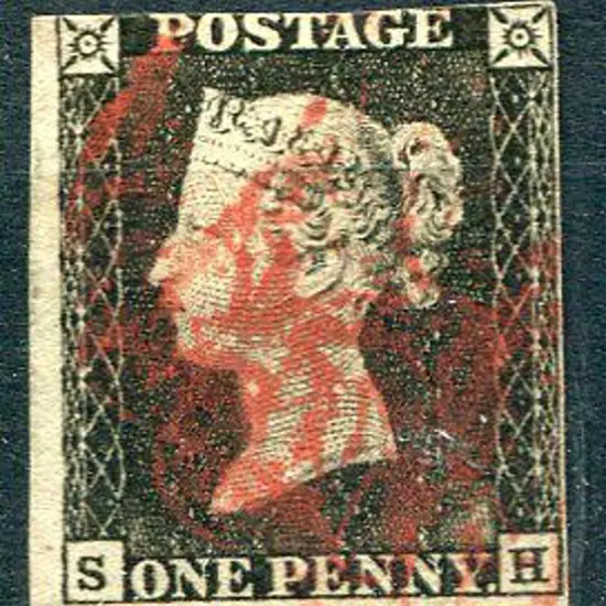 1840 1d grey black, plate 1a. Red MC with 2 large ...