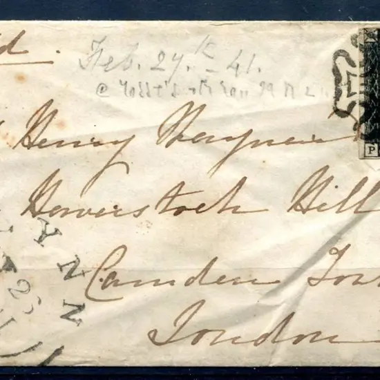 1841 (26th Feb) 1d black (4 margins) on cover tied ...