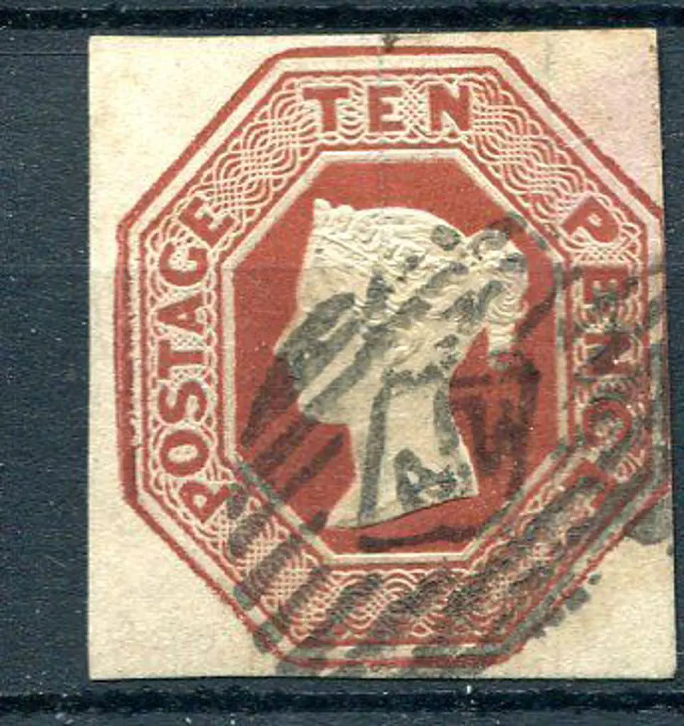 1847/54 10d brown with 3 clear margins, touching ... Image 1++