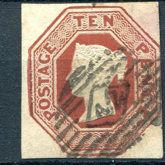 1847/54 10d brown with 3 clear margins, touching ...