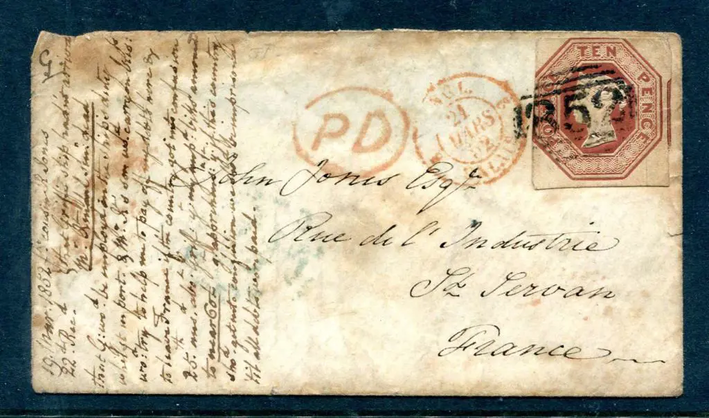 1852 (March) 1848 10d brown embossed cut square on ... Image 1++