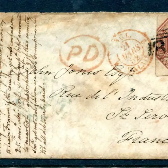 1852 (March) 1848 10d brown embossed cut square on ...
