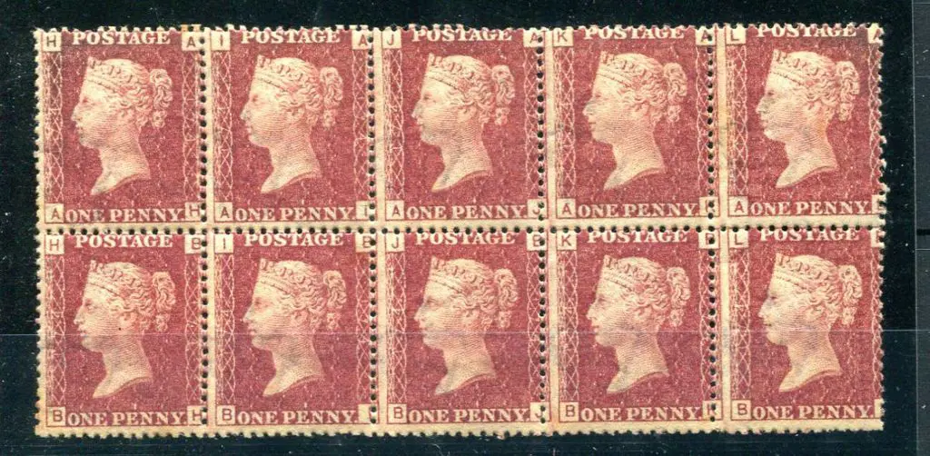 1864/79 1d lake red, plate 174, MLH block of 10. ... Image 1++