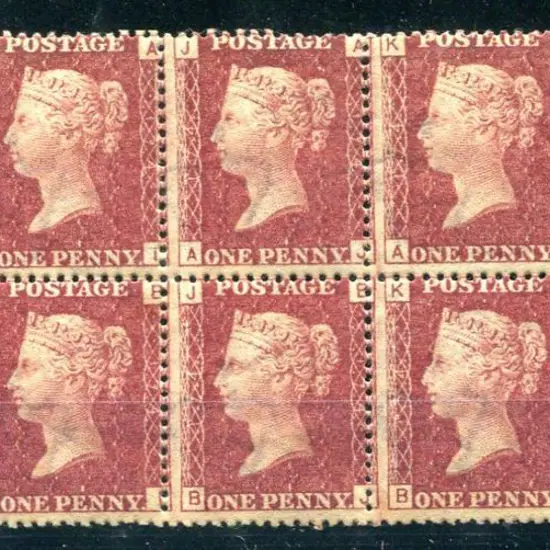 1864/79 1d lake red, plate 174, MLH block of 10. ...