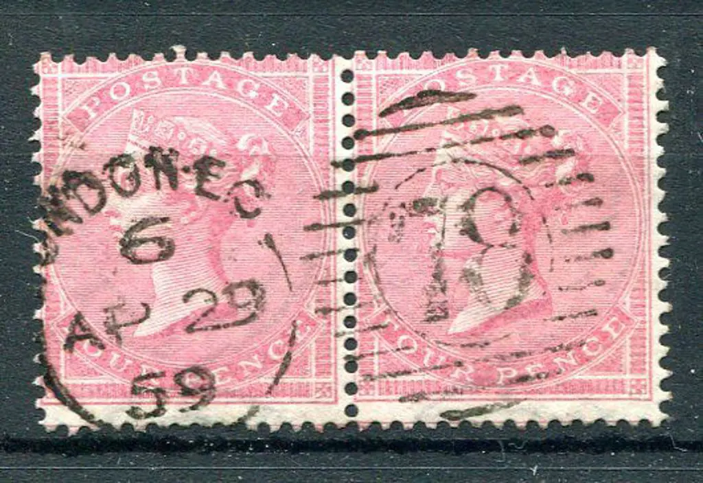 1855 4d rose QV, large garter wmk, horizontal pair ... Image 1++