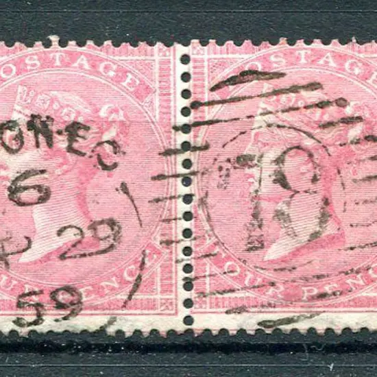 1855 4d rose QV, large garter wmk, horizontal pair ...