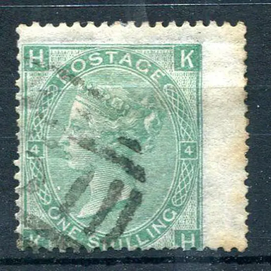 1865 1/- green QV F/U by light barred numeral ...