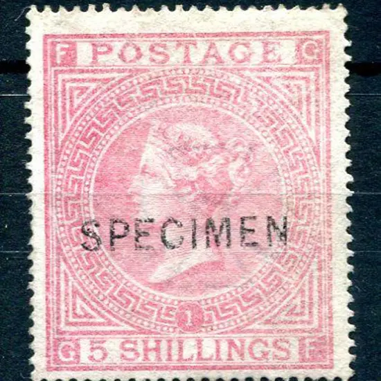 1867/73 5/- rose, plate 1 ovptd "SPECIMEN". Fresh ...
