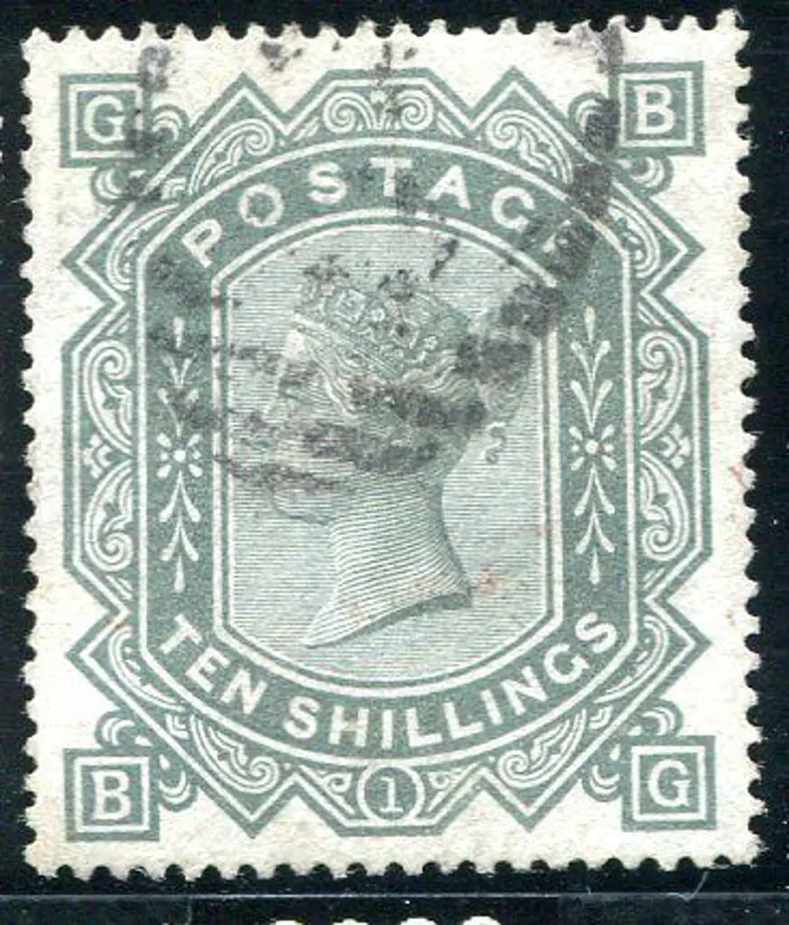 1867/83 10/- grey-green, plate 1 on blued paper. ... Image 1++
