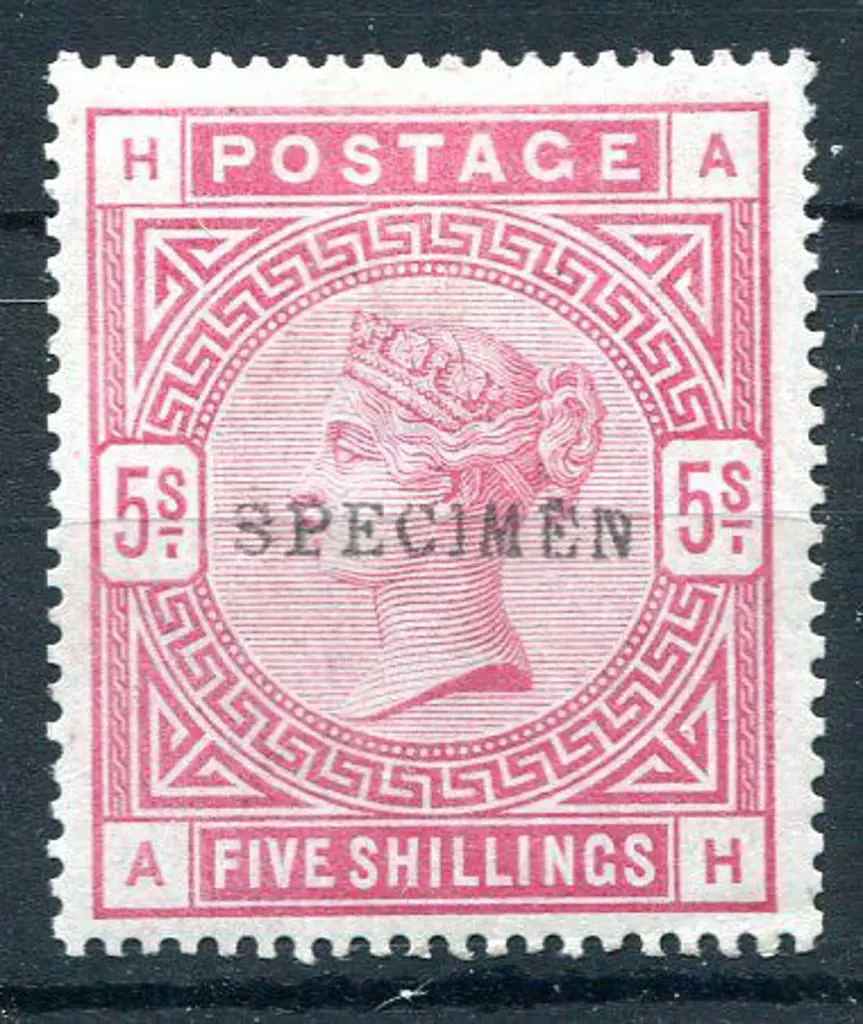1883/84 5/- crimson QV ovptd "SPECIMEN". MLH, well ... Image 1++