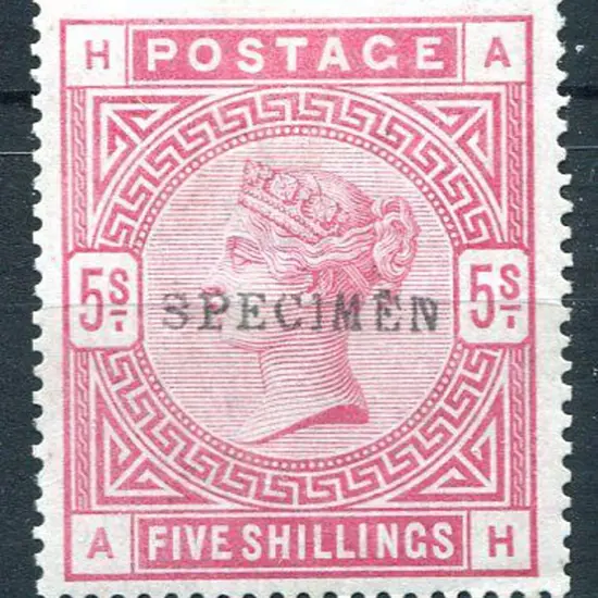 1883/84 5/- crimson QV ovptd "SPECIMEN". MLH, well ...