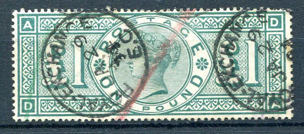 1887/92 £1 green QV F/U with Royal Exchange cds's ... Image 1++