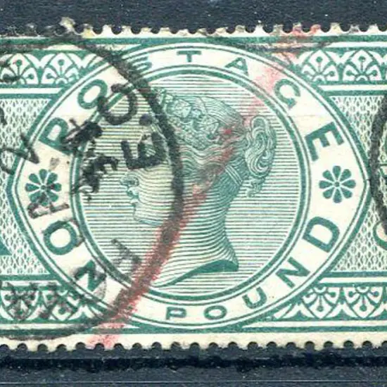 1887/92 £1 green QV F/U with Royal Exchange cds's ...