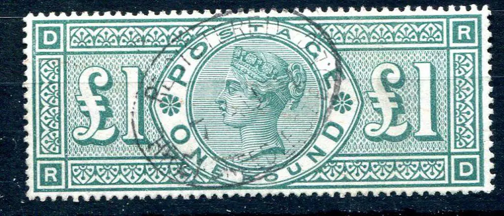 1887/92 £1 green QV. Superb used with light oval ... Image 1++