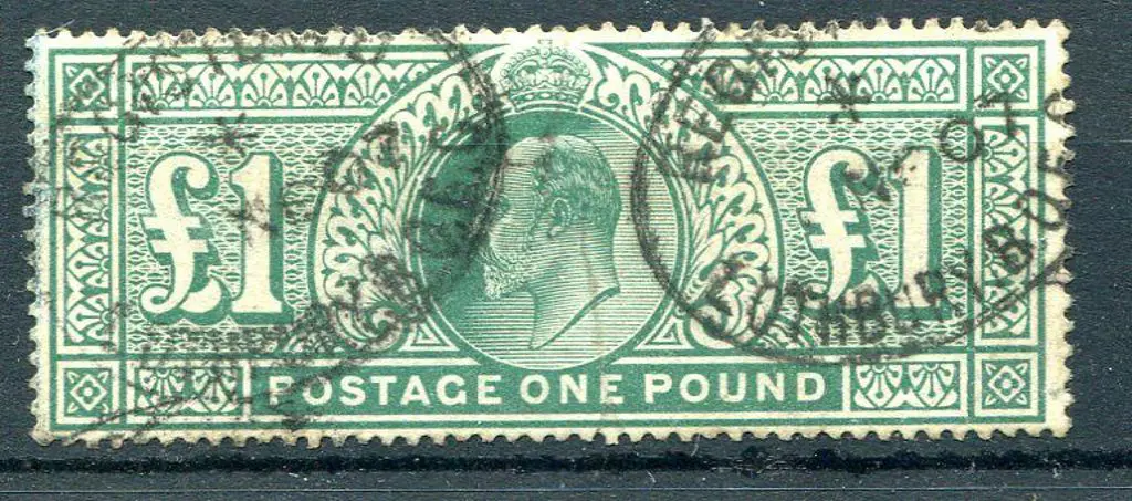 1902 £1 dull blue green KEVII used with two oval ... Image 1++