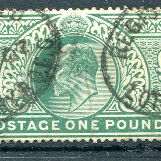1902 £1 dull blue green KEVII used with two oval ...