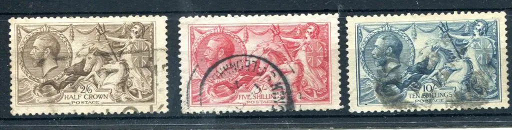 1918 2/6d, 5/- & 10/- Bradbury Wilkinson seahorses ... Image 1++