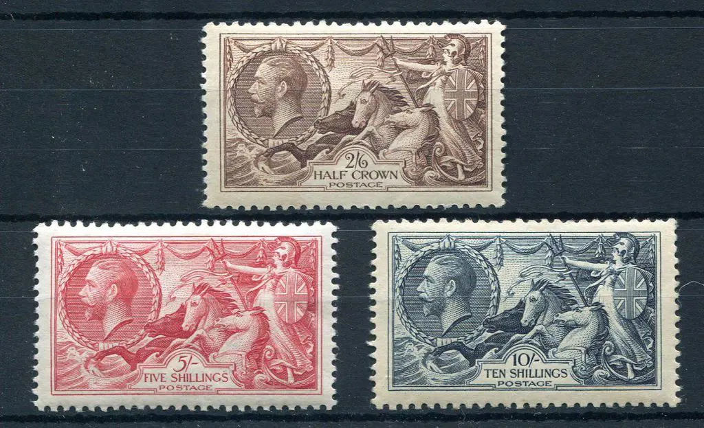 1934 Re-engraved Seahorses set of 3 to 10/-. MVLH ... Image 1++