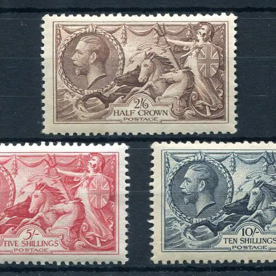 1934 Re-engraved Seahorses set of 3 to 10/-. MVLH ...