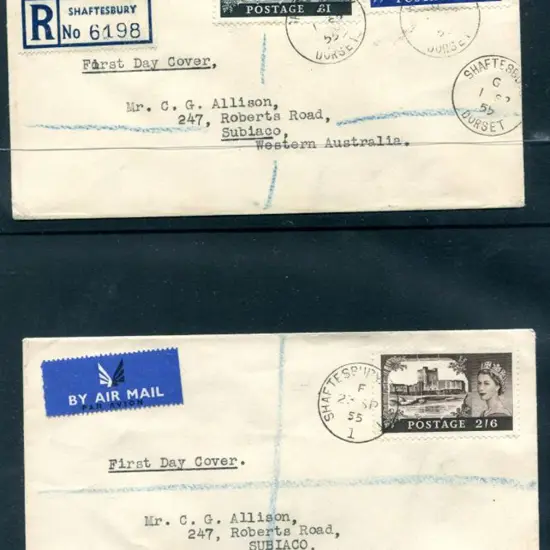 1955 QEII Castles on Shaftesbury Registered plain ...