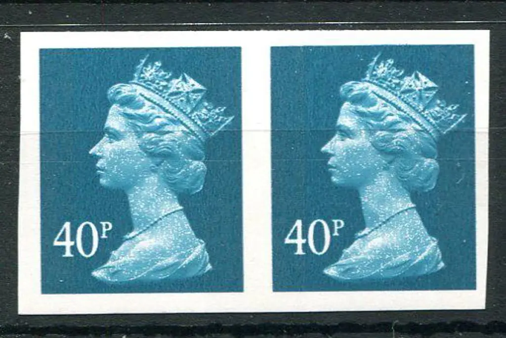 1993 40p turquoise-blue Machin imperforate pair. ... Image 1++