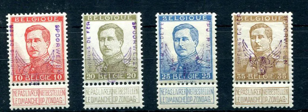 Belgium 1915 10¢, 20¢, 25¢ & 35¢ Railway Parcels, ... Image 1++
