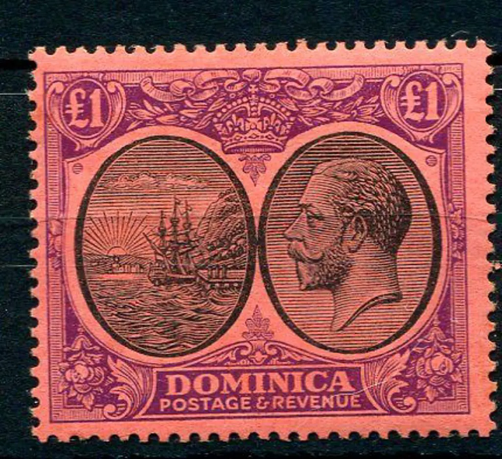 Dominica 1923/33 £1 black & purple on red KGV. ... Image 1++