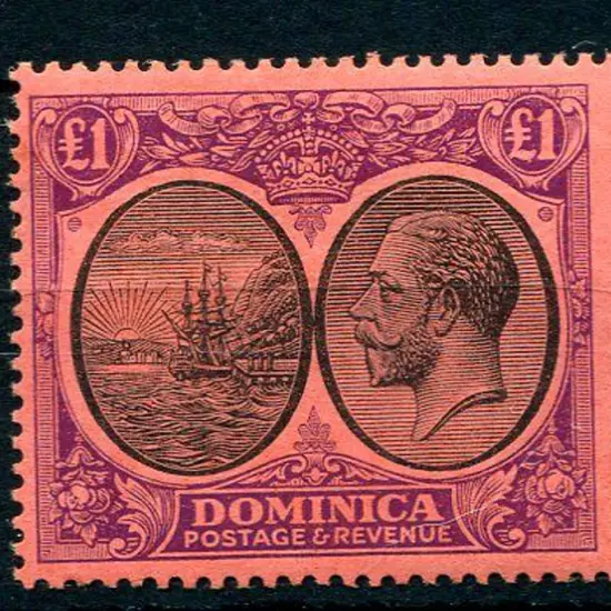 Dominica 1923/33 £1 black & purple on red KGV. ...