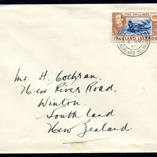 Falkland Is 1939 (6th Nov) cover with 1938/50 5/- ...