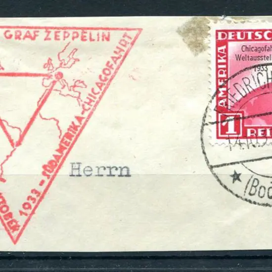 Germany 1933 1m Chicago Flight ovpt tied to piece ...