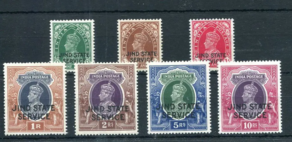 Indian States-Jind 1937 ½a to 10R KGVI ovptd "JIND ... Image 1++