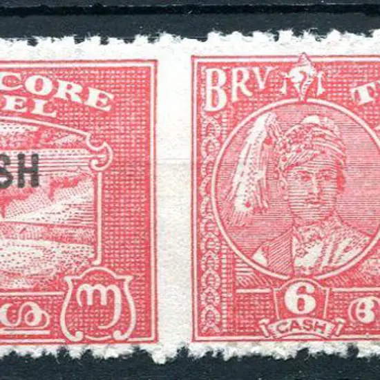 Indian States-Travancore 1943 8ca on 6ca scarlet ...