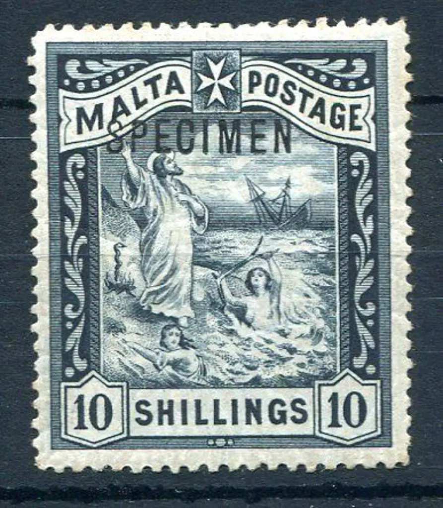 Malta 1899/1901 10/- blue black ovptd "SPECIMEN". ... Image 1++