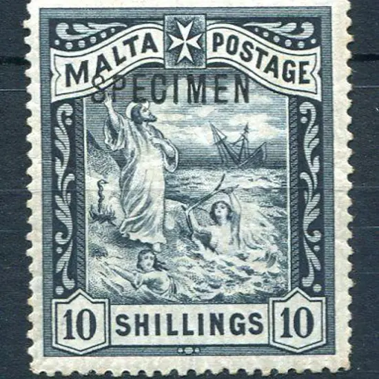 Malta 1899/1901 10/- blue black ovptd "SPECIMEN". ...