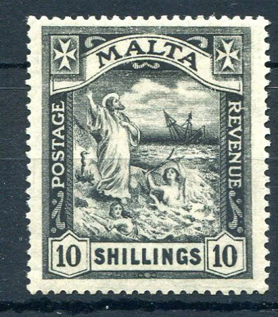 Malta 1921/22 10/- black with script wmk. MLH. SG ... Image 1++