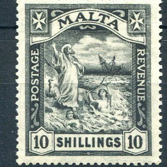 Malta 1921/22 10/- black with script wmk. MLH. SG ...